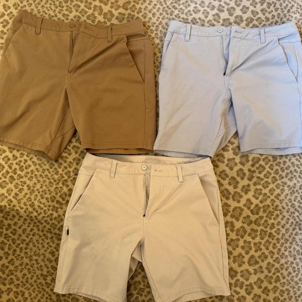 BYLT Everyday Shorts, three pair [Tan, Storm (grey) and Oat], EUC
